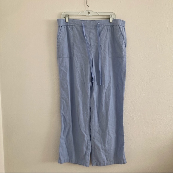 Land N Sea Linen Blend Wide Leg Pull On Pants Light Blue Beach Coastal Large - Picture 1 of 9